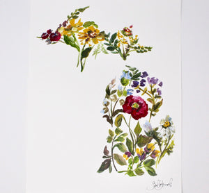 Spring Michigan Art Print 11x14in, Wildflower Artwork, Home Decor, Wall Art, Simple Design