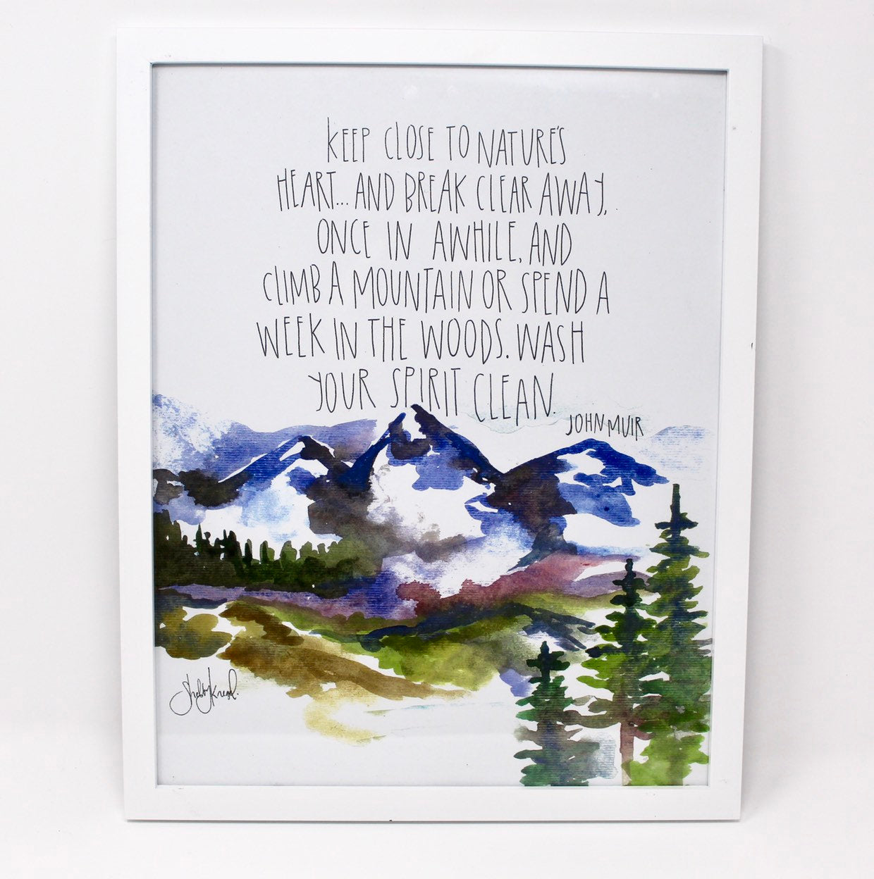Mountains Watercolor Art Print- 11x14in, Home Decor, Wall Art, Adventure Artwork, John Muir Quote