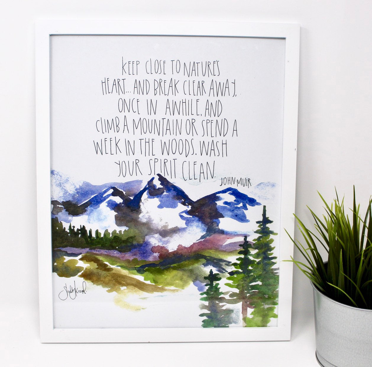 Mountains Watercolor Art Print- 11x14in, Home Decor, Wall Art, Adventure Artwork, John Muir Quote