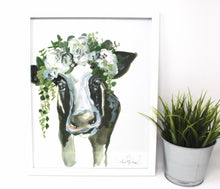 Load image into Gallery viewer, Floral Cow Art Print! 11x14in, Animal Art, Farm Animals, Floral Artwork, Home Decor