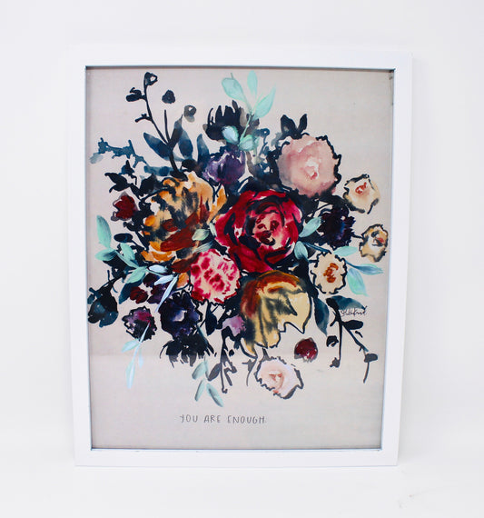 You Are Enough 11x14 Watercolor Art Print, Floral Painting, Flowers Watercolor, Christian Quote