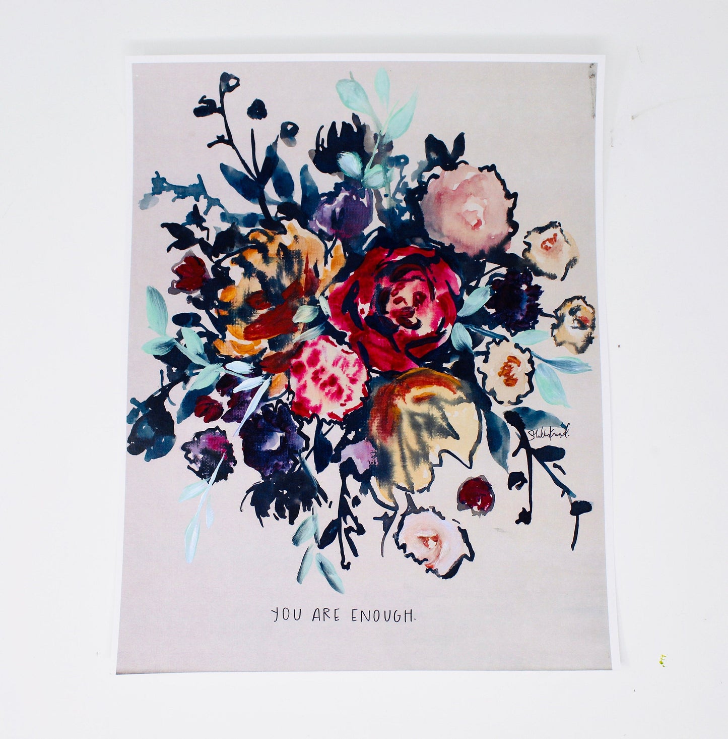 You Are Enough 11x14 Watercolor Art Print, Floral Painting, Flowers Watercolor, Christian Quote
