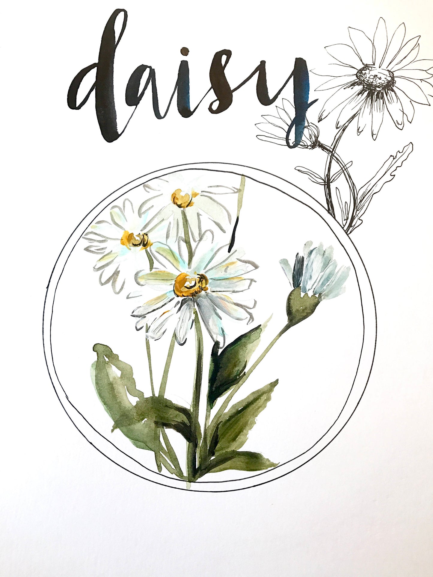 Daisy Art Print, 11x14in, Simple Design, Wall Art, Home Decor, Floral Artwork