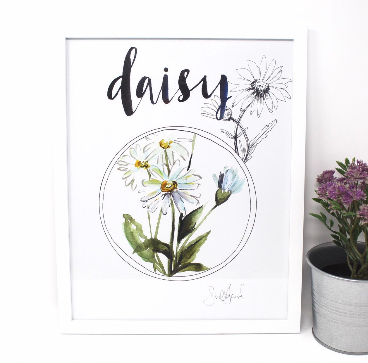 Daisy Art Print, 11x14in, Simple Design, Wall Art, Home Decor, Floral Artwork