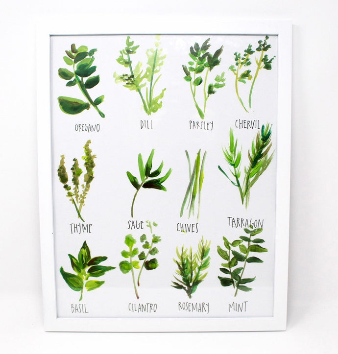 All about Herbs! Art Print- 11x14in, Food Art, Home Decor, Kitchen Decor, Simple Design