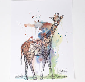 Mixed Media Giraffe Art Print -11x14in, Safari Animal Art, Home Decor, Nursery Wall Art