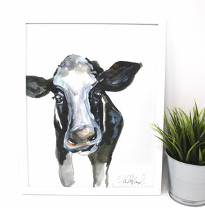 Cow Art Print- 11x14, Animal Art, Home Decor, Farmhouse, Cute Cow, Wall Art