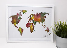 Load image into Gallery viewer, Earthy World Art Print- 11x14 in, Travel Art, Map Artwork, Watercolor Painting, Simple Design