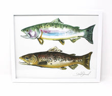 Load image into Gallery viewer, 11x14 Outdoorsy Wall Art Print of a Rainbow Trout and Brown Trout