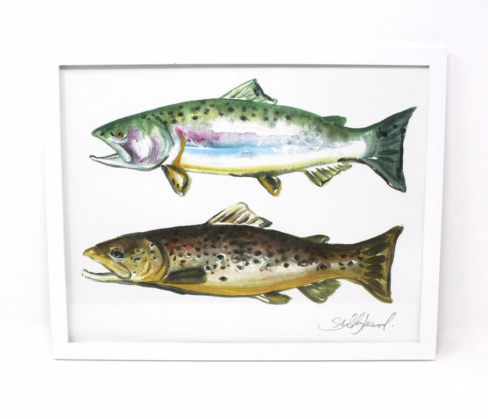 11x14 Outdoorsy Wall Art Print of a Rainbow Trout and Brown Trout