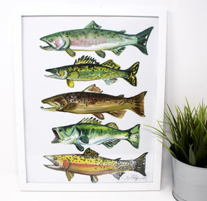 Fish Art Print- 11x14, Simple Outdoor Artwork, Animal Art, Fish Painting Print