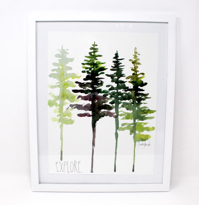 Watercolor Pine Tree Art Print, Wall Decor, Trees Wall Art, 8x10 Explore Print