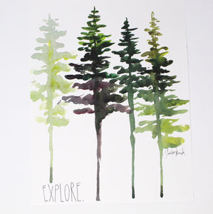 Watercolor Pine Tree Art Print, Wall Decor, Trees Wall Art, 8x10 Explore Print