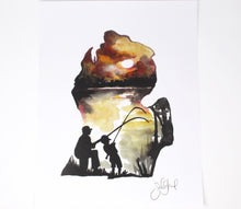 Load image into Gallery viewer, Father&#39;s Day in Michigan Art Print- 11x14, Home Decor, Fishing Artwork, Simple, Sunset