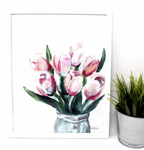Blush Tulips Art Print, 11x14 in, Simple Elegant Art, Home Decor, Floral Artwork, Flower Design