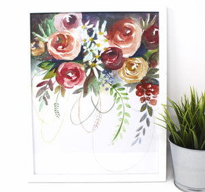Fun Floral Art Print- 11x14 in, Watercolor painting, Simple Design, Home Decor
