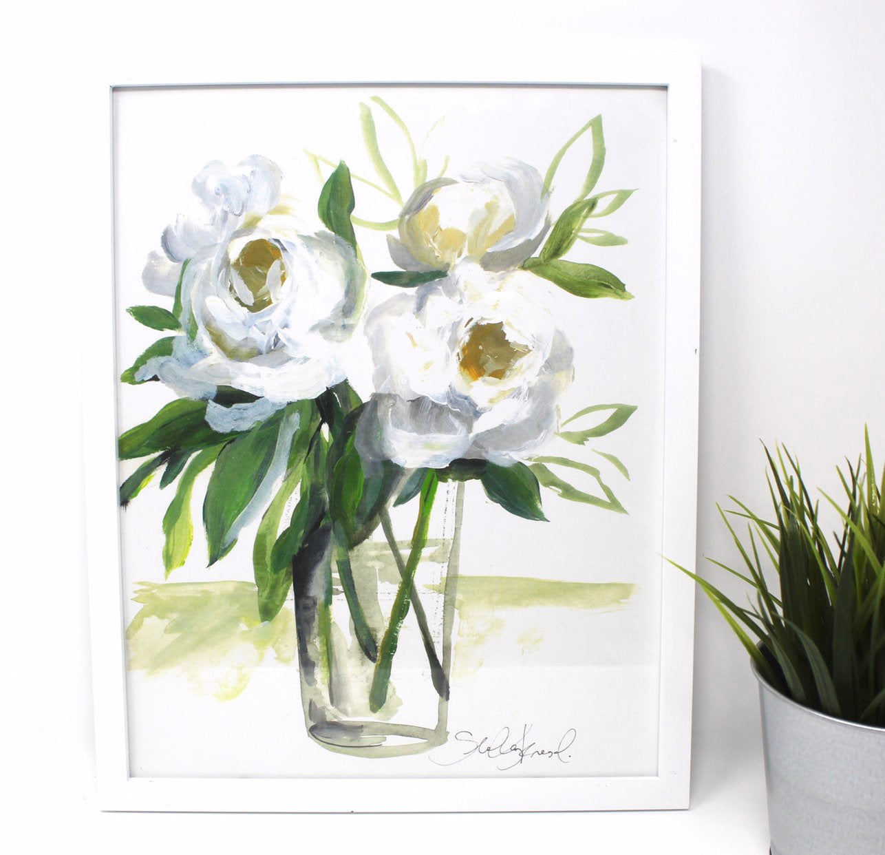 White Floral Art Print ,11x14 in, Simple Design, Floral Art, Home Decor, Flower Artwork