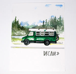 Dream Bus Life Art Print, 11x14in, Adventure Art, Home Decor, Vanlife Artwork