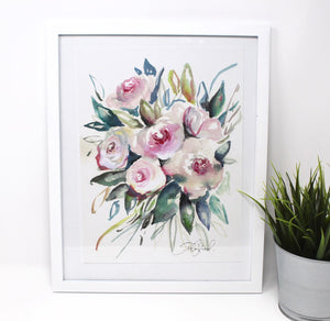 Blue And Pink Floral Art Print -8x10in, Simple Design, Flower Art, Home Decor