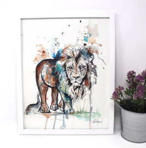 Lion Mixed Media Art Print 11x14 in, Animal Art, Baby and Nursery Decor