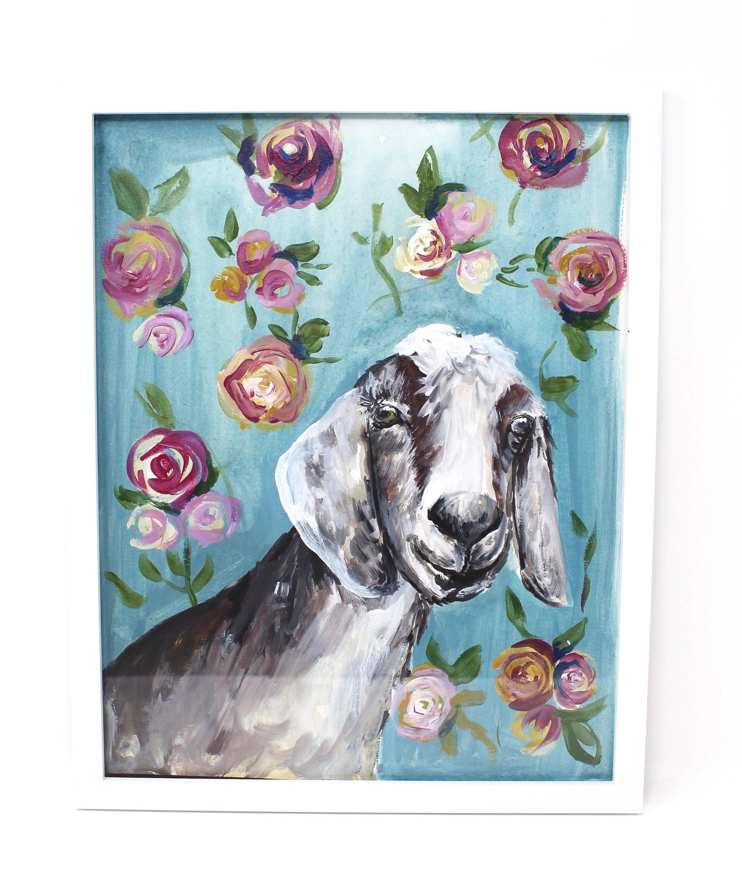 Floral Goat Art Print 11x14in, Animal Art, Floral Print, Farmhouse, Nursery Artwork