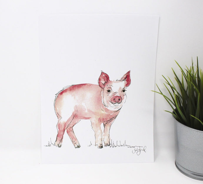Simple, Little Pig Art Print, 8x10in, Home Decor, Farm Art, Animal Art