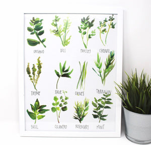 All about Herbs! Art Print- 11x14in, Food Art, Home Decor, Kitchen Decor, Simple Design