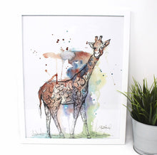 Load image into Gallery viewer, Mixed Media Giraffe Art Print -11x14in, Safari Animal Art, Home Decor, Nursery Wall Art