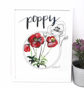 Poppy Art Print- 11x14in, Flower Art, Simple Design, Home Decor, Wall Artwork