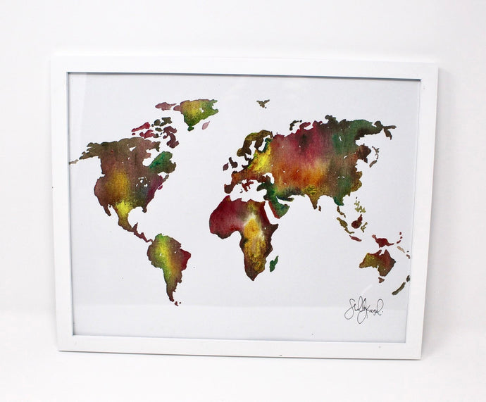 Earthy World Art Print- 11x14 in, Travel Art, Map Artwork, Watercolor Painting, Simple Design