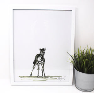 Baby Zebra Art Print- 11x14, Animal Art, Safari Animals, Home Decor, Nursery Wall Art