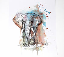 Load image into Gallery viewer, Mixed Media Elephant Art Print, 11x14in, Animal Art, Home Decor, Nursery Artwork