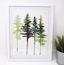 Load image into Gallery viewer, Watercolor Pine Tree Art Print, Wall Decor, Trees Wall Art, 8x10 Explore Print