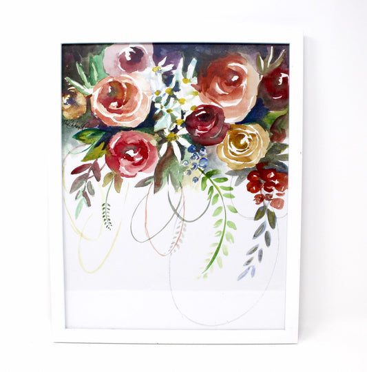 Fun Floral Art Print- 11x14 in, Watercolor painting, Simple Design, Home Decor