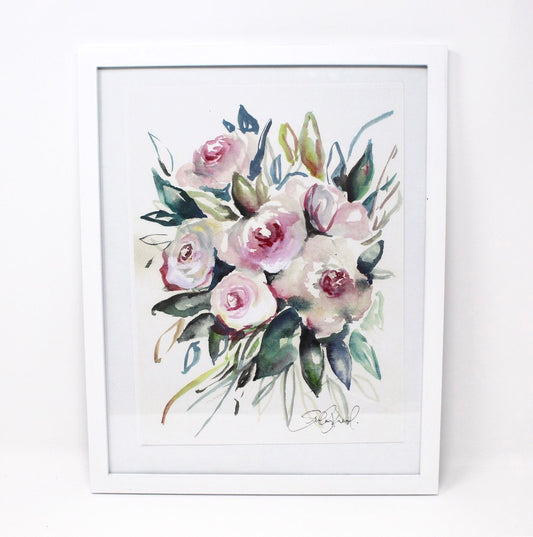 Blue And Pink Floral Art Print -8x10in, Simple Design, Flower Art, Home Decor