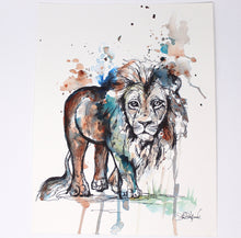 Load image into Gallery viewer, Lion Mixed Media Art Print 11x14 in, Animal Art, Baby and Nursery Decor