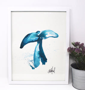 Whale Art Print- 11x14in, Coastal Art, Ocean Art, Whale Tail, Simple