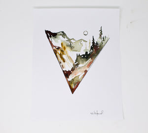 Minimal Triangle Mountain Watercolor, 11x14 Art Print, Simple Adventure Art, Mountians Painting