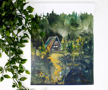 Load image into Gallery viewer, Cozy Cabin Print 11x14 Adventure Print Home Decor Cabin Watercolor Inspirational Wall Art